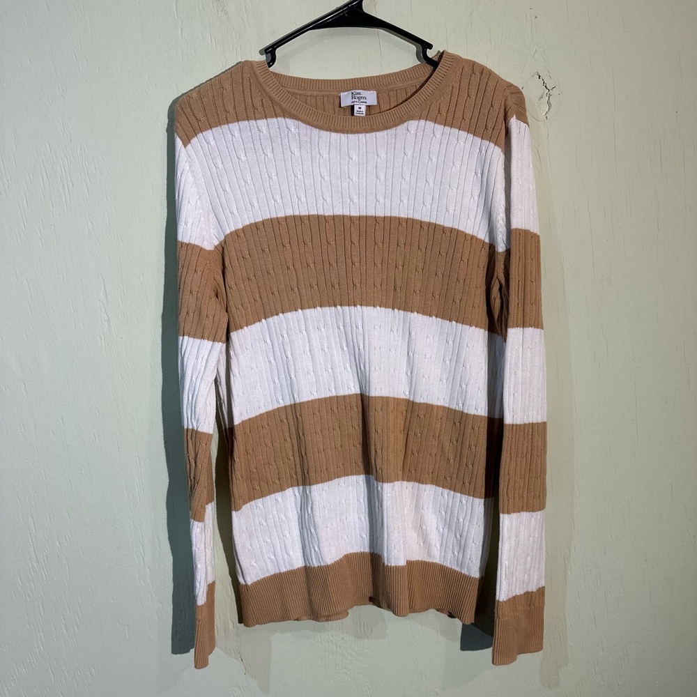 Kim Rogers cotton brown and white knit long sleeve sweater size medium